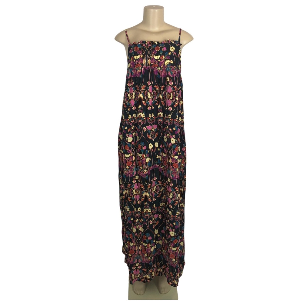 Anthropologie Multicolor Boho Floral Print Quilted Maxi Dress Medium Festival